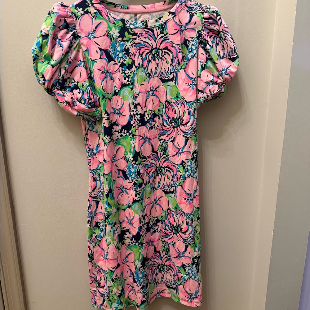 LILLY PULITZER Annabella Puff Sleeve Dress-Pink Blue Green Floral Size XS